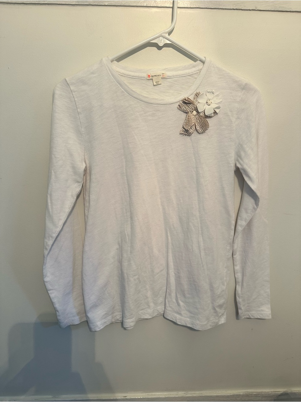 Crewcuts Girls White Long Sleeve Top with Floral Applique size
